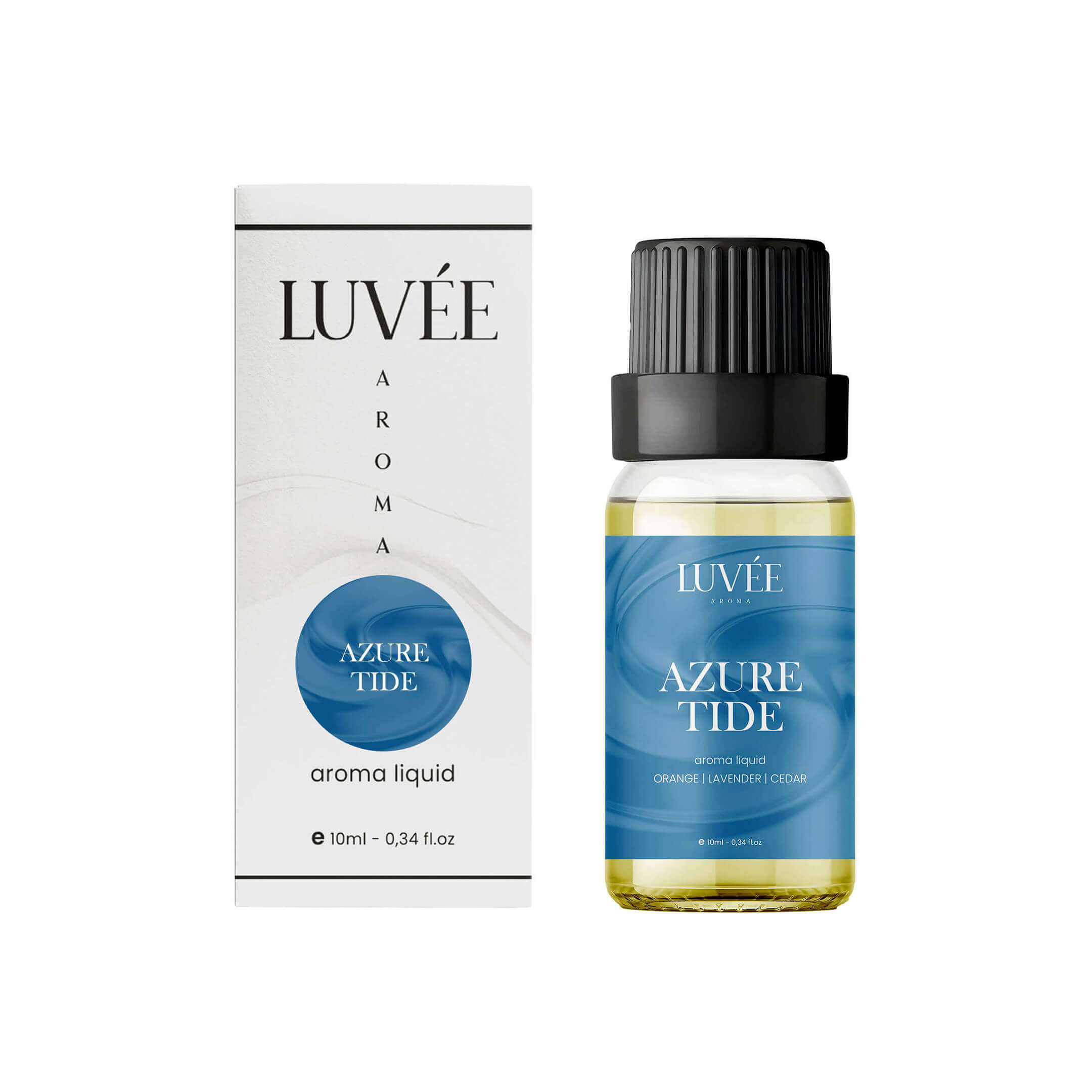 Luvée Azure Tide – clean, coastal essential oil for diffusers with refreshing marine and airy fragrance notes.