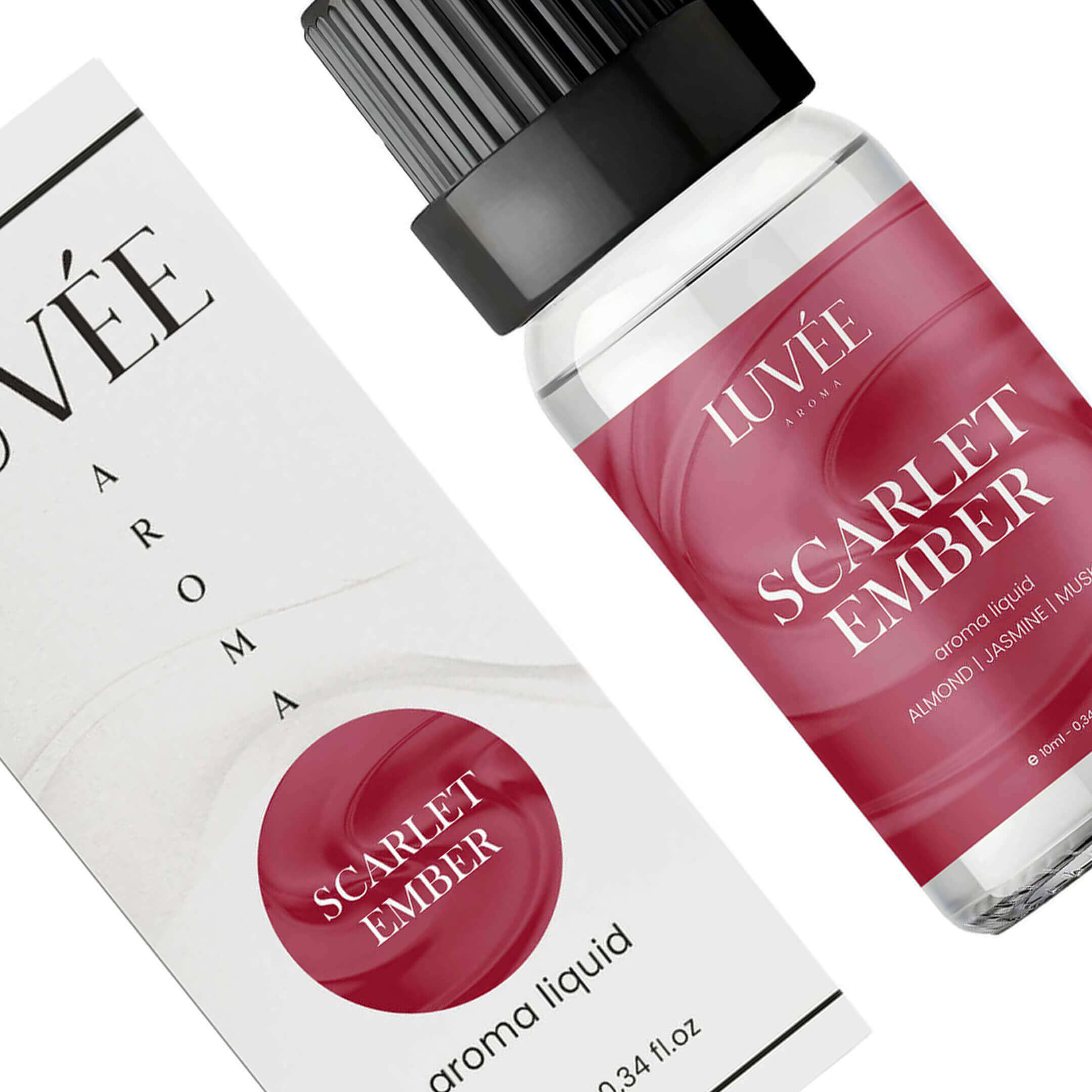 Luvée Scarlet Ember – luxury essential oil for diffusers with a rich, romantic blend of spice and warmth.