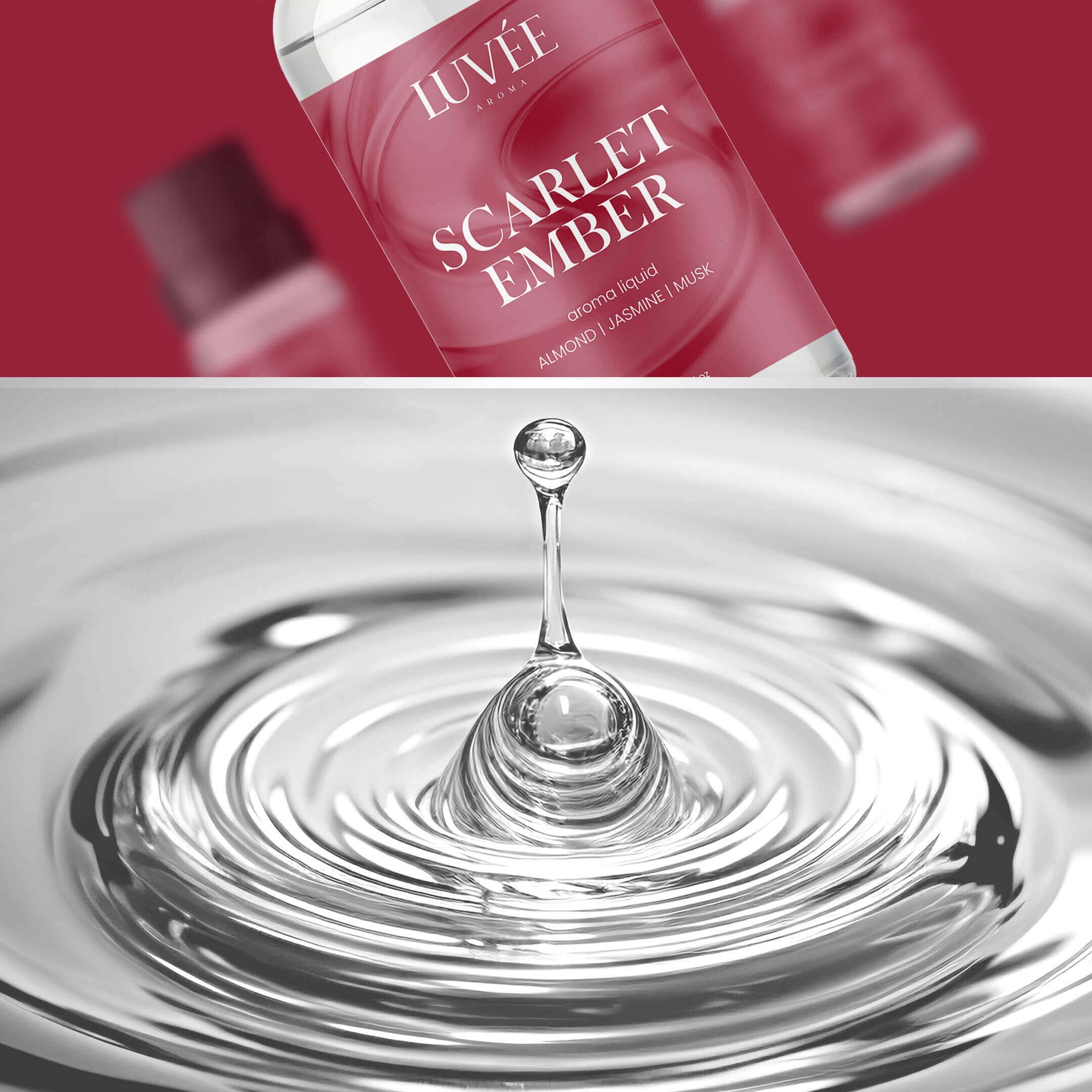 Luvée Scarlet Ember diffuser oil – warm and spicy essential oil blend ideal for cozy, romantic settings.