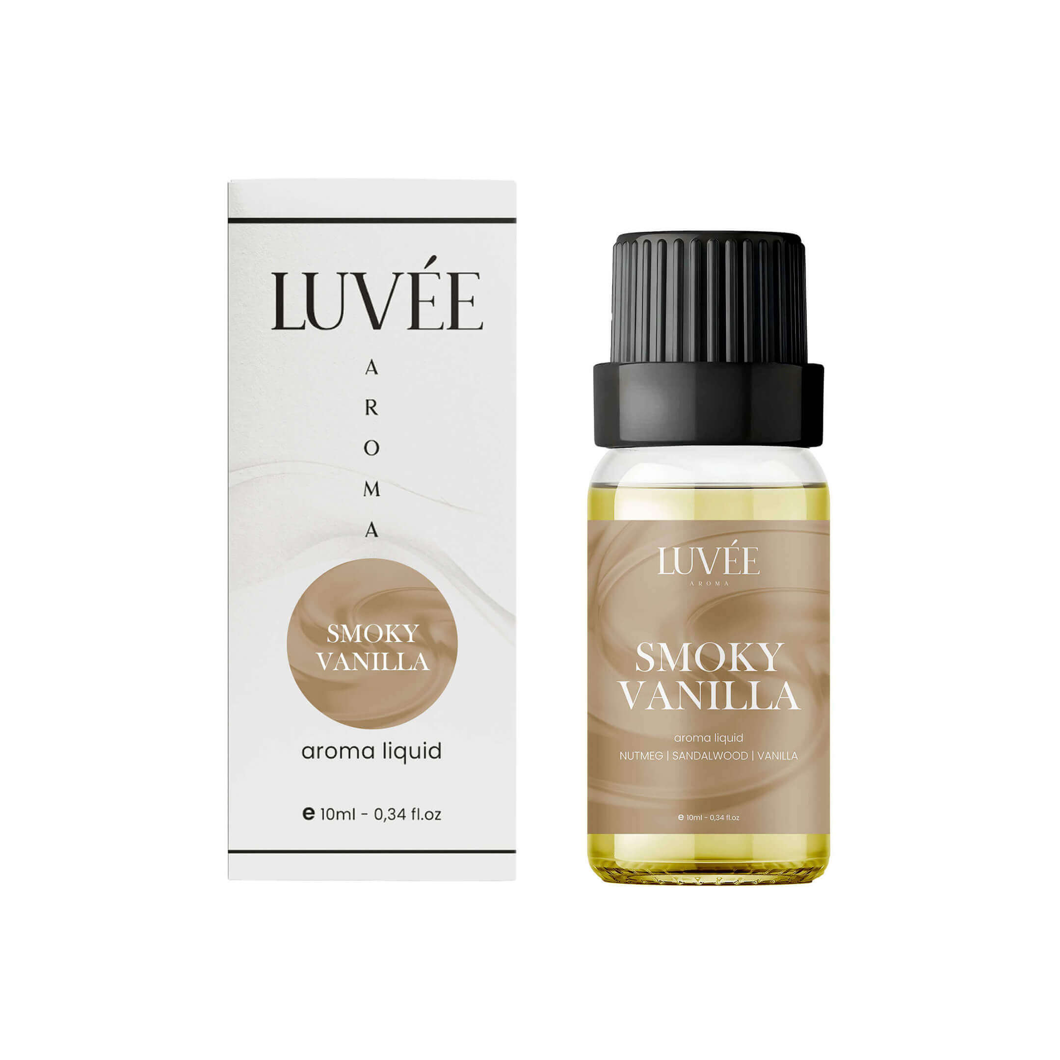 Luvée Smoky Vanilla – luxury essential oil for diffusers with a cozy, sweet and smoky vanilla aroma.