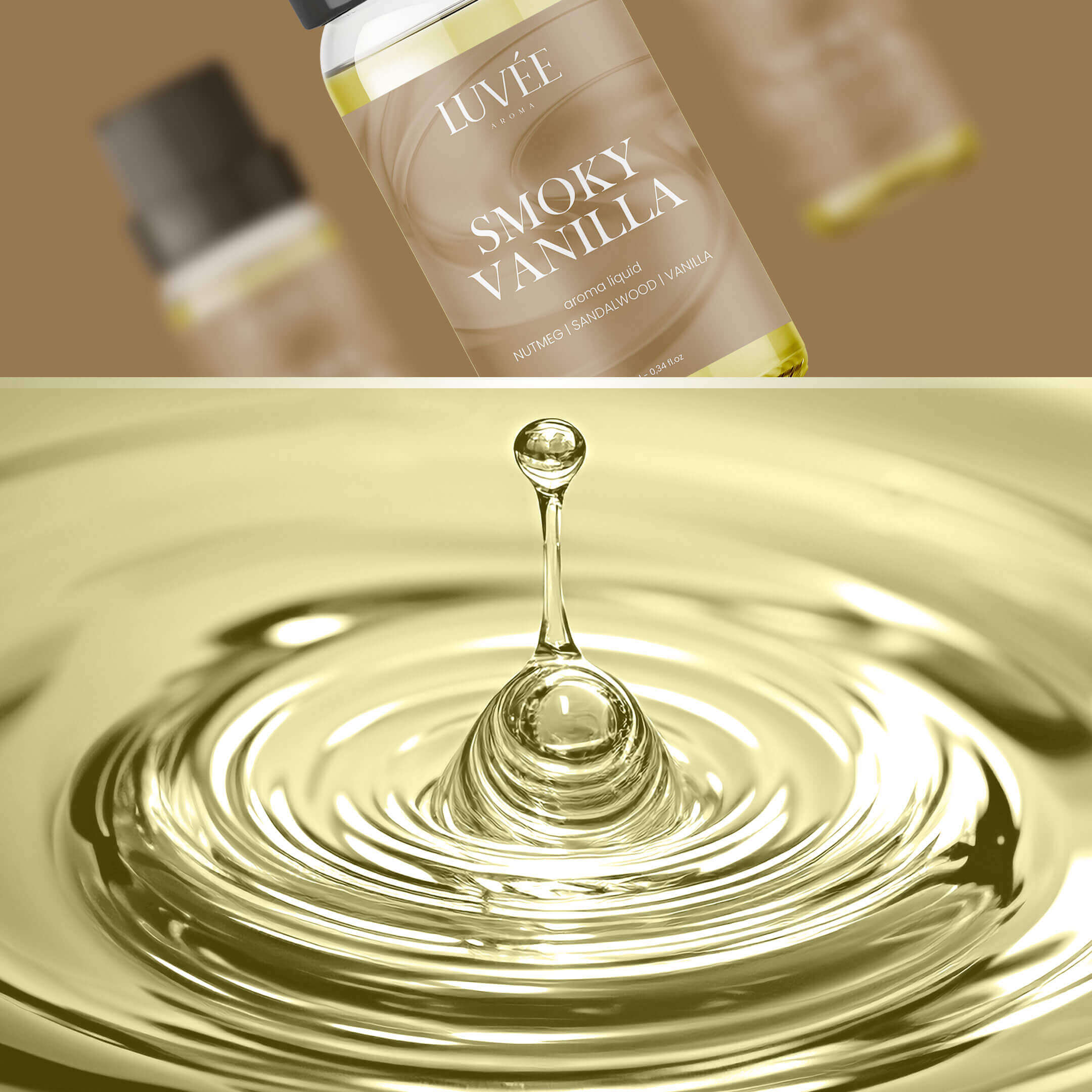 Luvée Smoky Vanilla – luxury essential oil for diffusers with a cozy, sweet and smoky vanilla aroma.